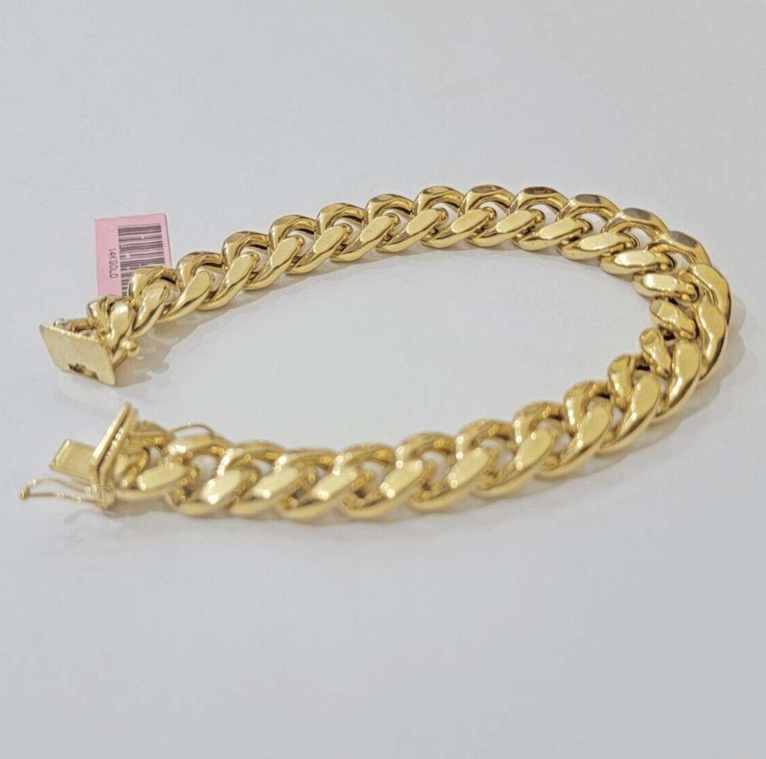Mens 14k Yellow Gold Bracelet 7.5 Inch Miami Cuban Link Box Clasp REAL 14KT - Reva Jeweler