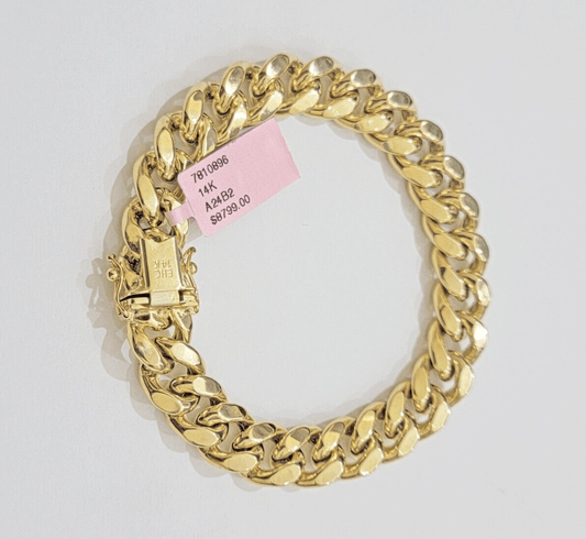 Mens 14k Yellow Gold Bracelet 7.5 Inch Miami Cuban Link Box Clasp REAL 14KT - Reva Jeweler