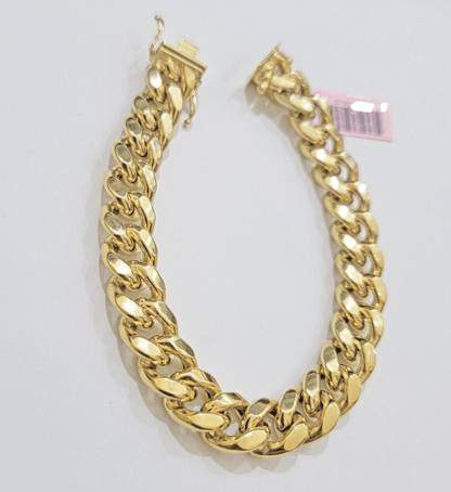 Mens 14k Yellow Gold Bracelet 7.5 Inch Miami Cuban Link Box Clasp REAL 14KT - Reva Jeweler