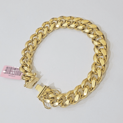 Mens 14k Yellow Gold Bracelet 7.5 Inch Miami Cuban Link Box Clasp REAL 14KT - Reva Jeweler