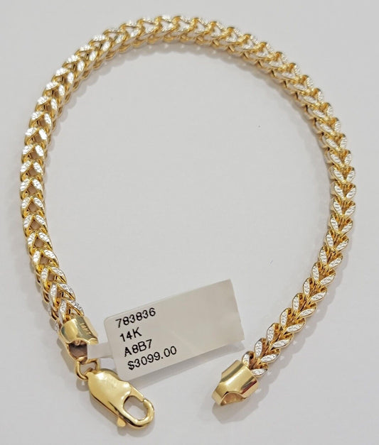 Mens 14k Yellow Gold Franco Bracelet 4mm 8.5" Diamond Cut Authentic 14KT ,STRONG - Reva Jeweler