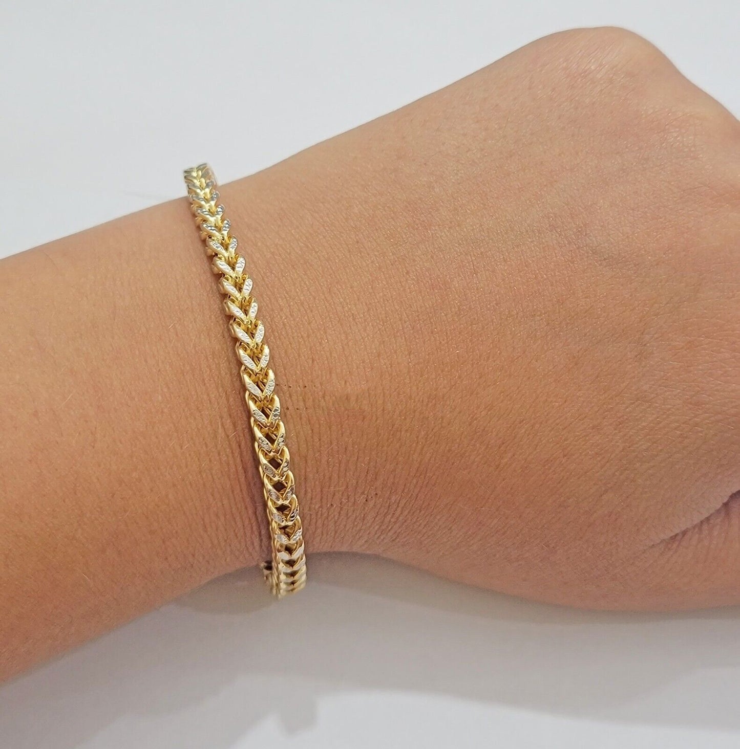 Mens 14k Yellow Gold Franco Bracelet 4mm 8.5" Diamond Cut Authentic 14KT ,STRONG - Reva Jeweler