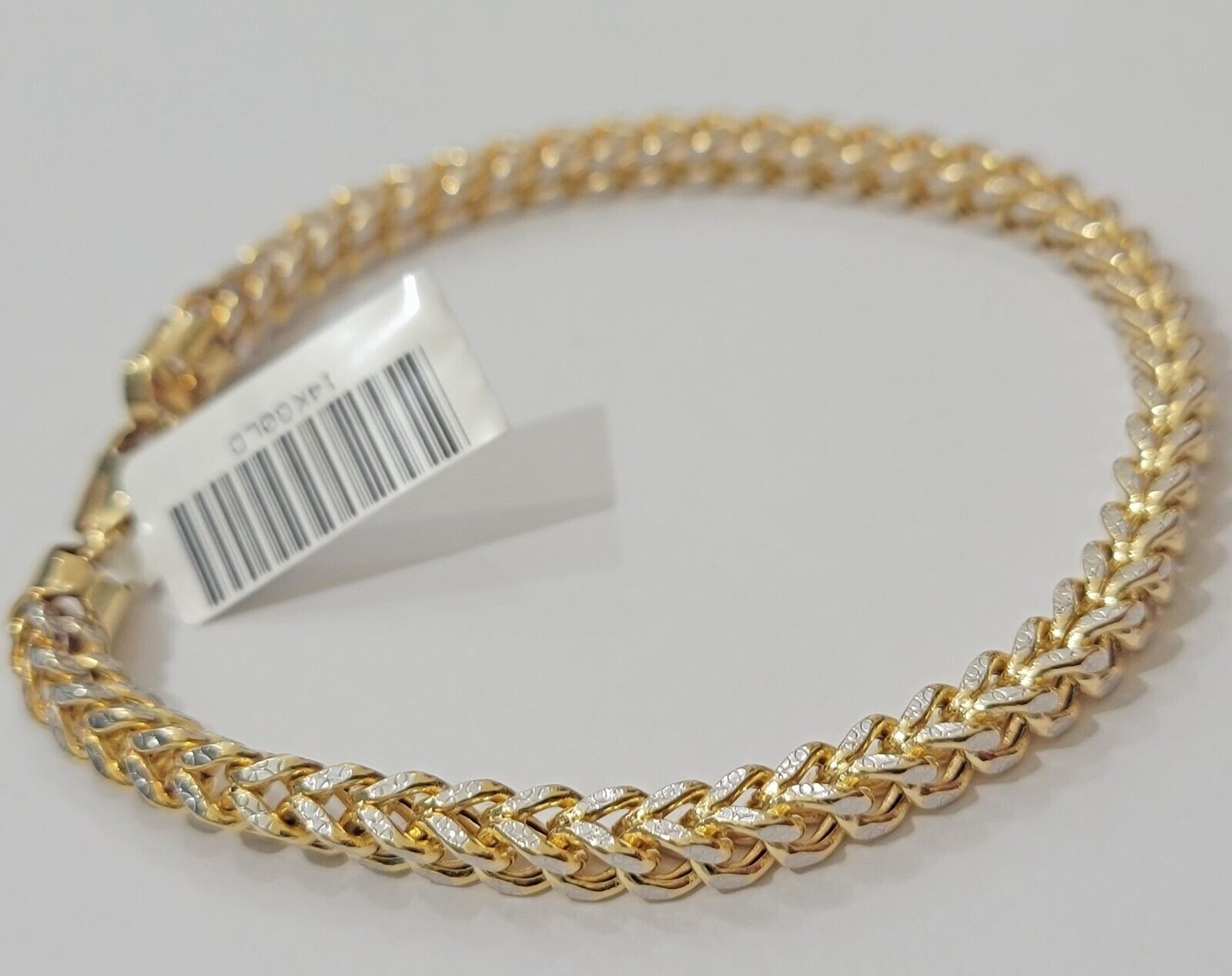 Mens 14k Yellow Gold Franco Bracelet 8" 4mm Diamond Cut Authentic 14KT , STRONG - Reva Jeweler
