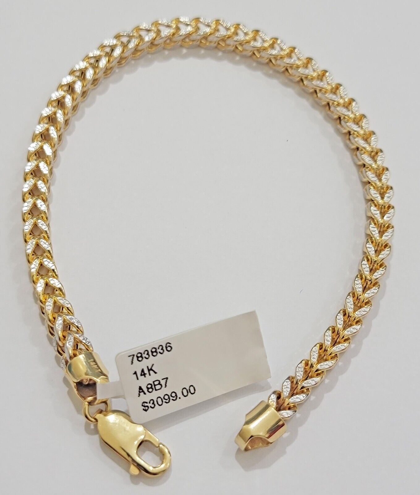 Mens 14k Yellow Gold Franco Bracelet 8" 4mm Diamond Cut Authentic 14KT , STRONG - Reva Jeweler