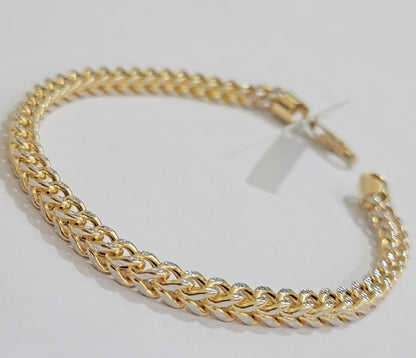 Mens 14k Yellow Gold Franco Bracelet 8" 4mm Diamond Cut Authentic 14KT , STRONG - Reva Jeweler