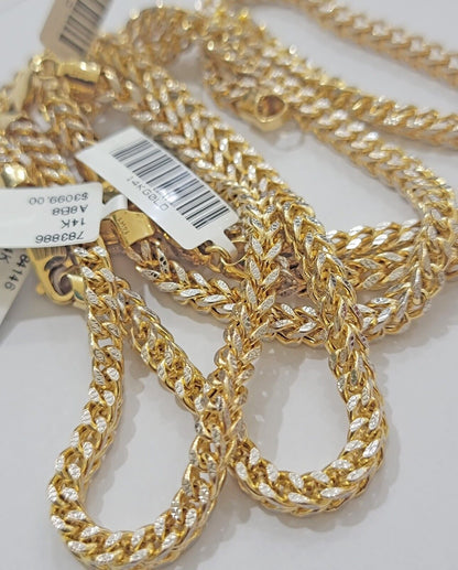 Mens 14k Yellow Gold Franco Bracelet 8" 4mm Diamond Cut Authentic 14KT , STRONG - Reva Jeweler