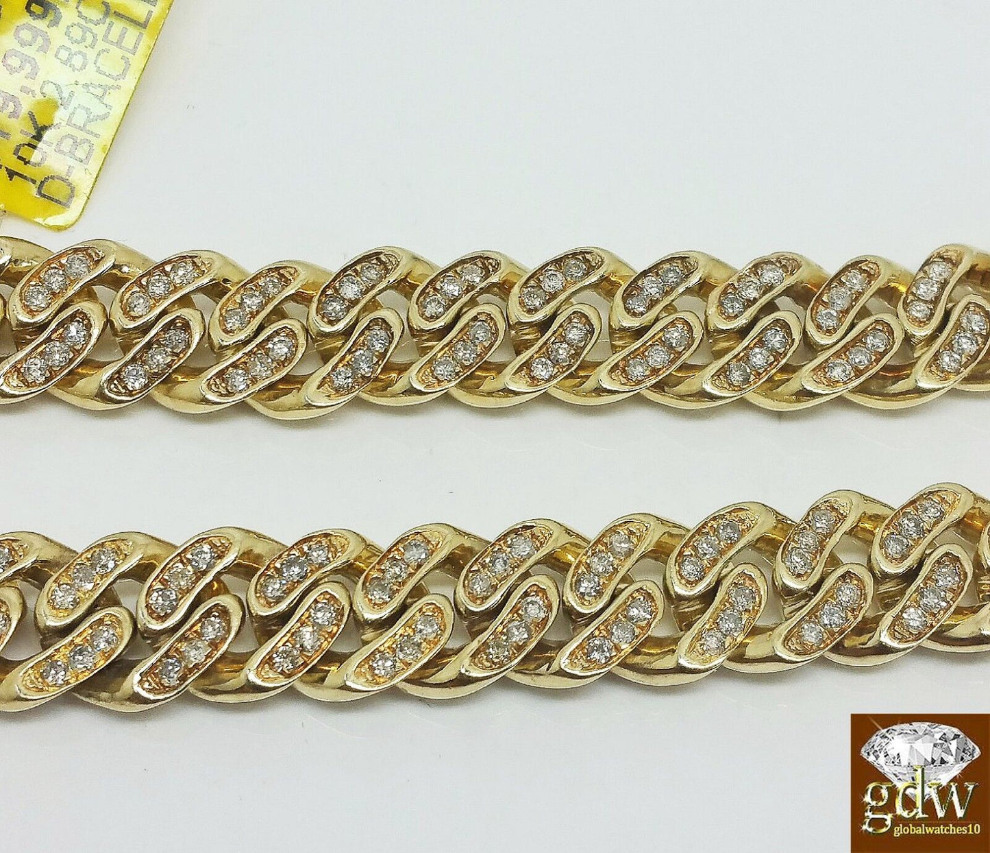 Mens 3CT Diamond Bracelet 10k Yellow Solid Gold Miami Cuban 9 Inch 8mm Bracelet - Reva Jeweler