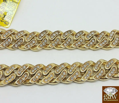 Mens 3CT Diamond Bracelet 10k Yellow Solid Gold Miami Cuban 9 Inch 8mm Bracelet - Reva Jeweler