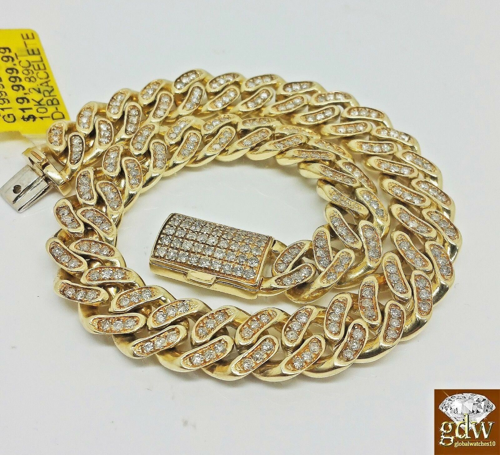 Mens 3CT Diamond Bracelet 10k Yellow Solid Gold Miami Cuban 9 Inch 8mm Bracelet - Reva Jeweler
