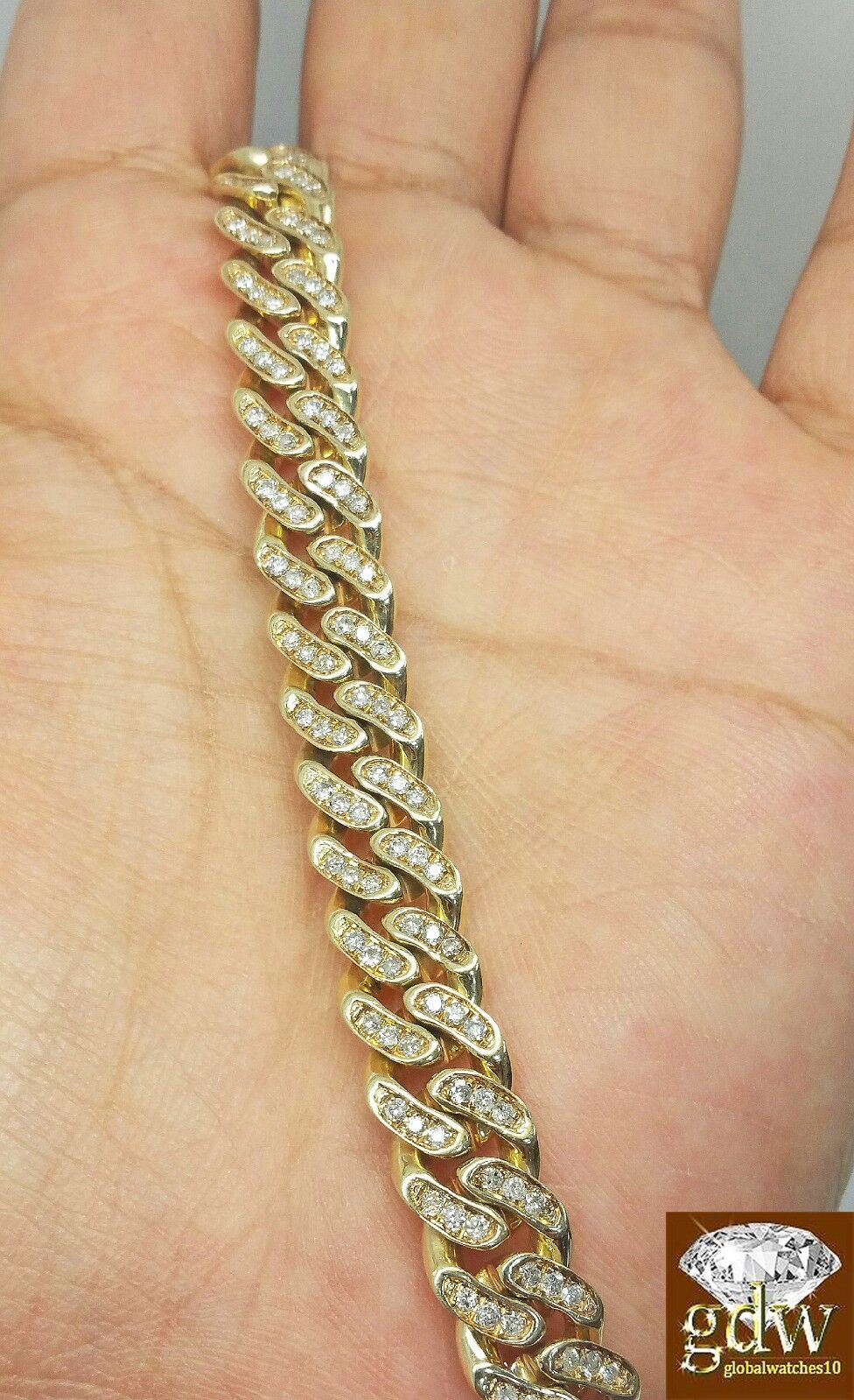 Mens 3CT Diamond Bracelet 10k Yellow Solid Gold Miami Cuban 9 Inch 8mm Bracelet - Reva Jeweler