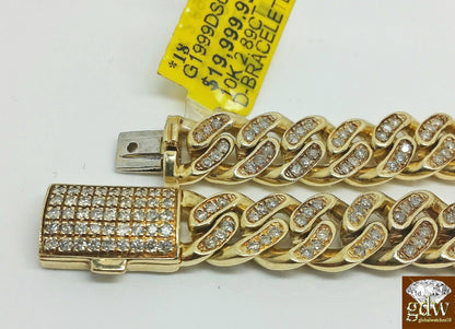 Mens 3CT Diamond Bracelet 10k Yellow Solid Gold Miami Cuban 9 Inch 8mm Bracelet - Reva Jeweler