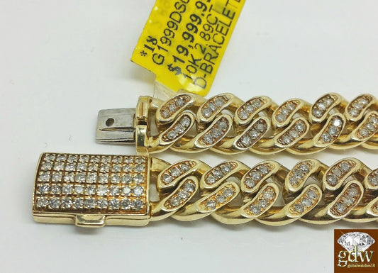 Mens 3CT Diamond Bracelet 10k Yellow Solid Gold Miami Cuban 9 Inch 8mm Bracelet - Reva Jeweler