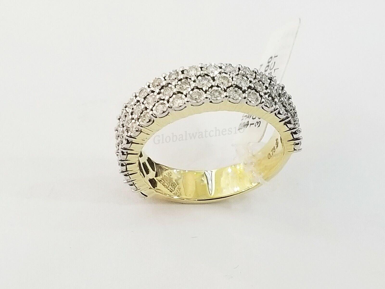 Mens Band 10k Yellow Gold Genuine Diamonds 0.75 CT Ring SIZE 10 Three Row D.REAL - Reva Jeweler
