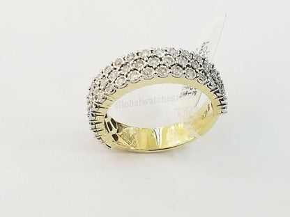 Mens Band 10k Yellow Gold Genuine Diamonds 0.75 CT Ring SIZE 10 Three Row D.REAL - Reva Jeweler