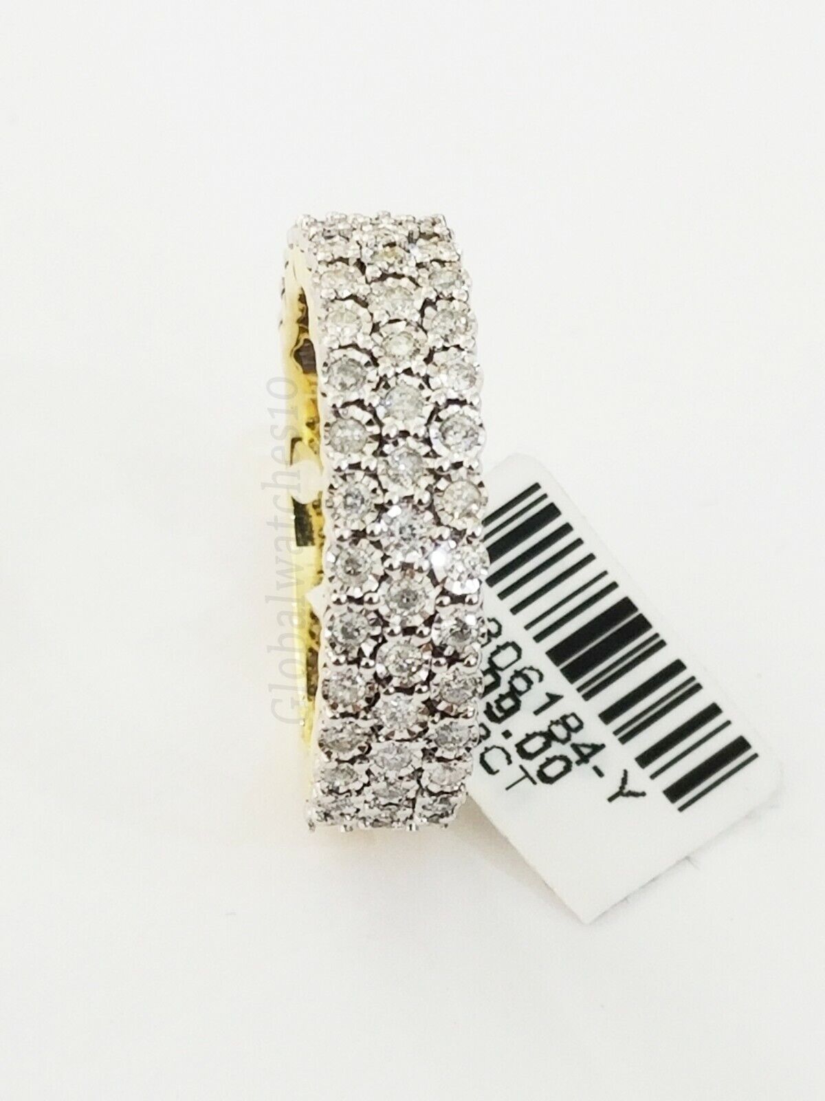 Mens Band 10k Yellow Gold Genuine Diamonds 0.75 CT Ring SIZE 10 Three Row D.REAL - Reva Jeweler