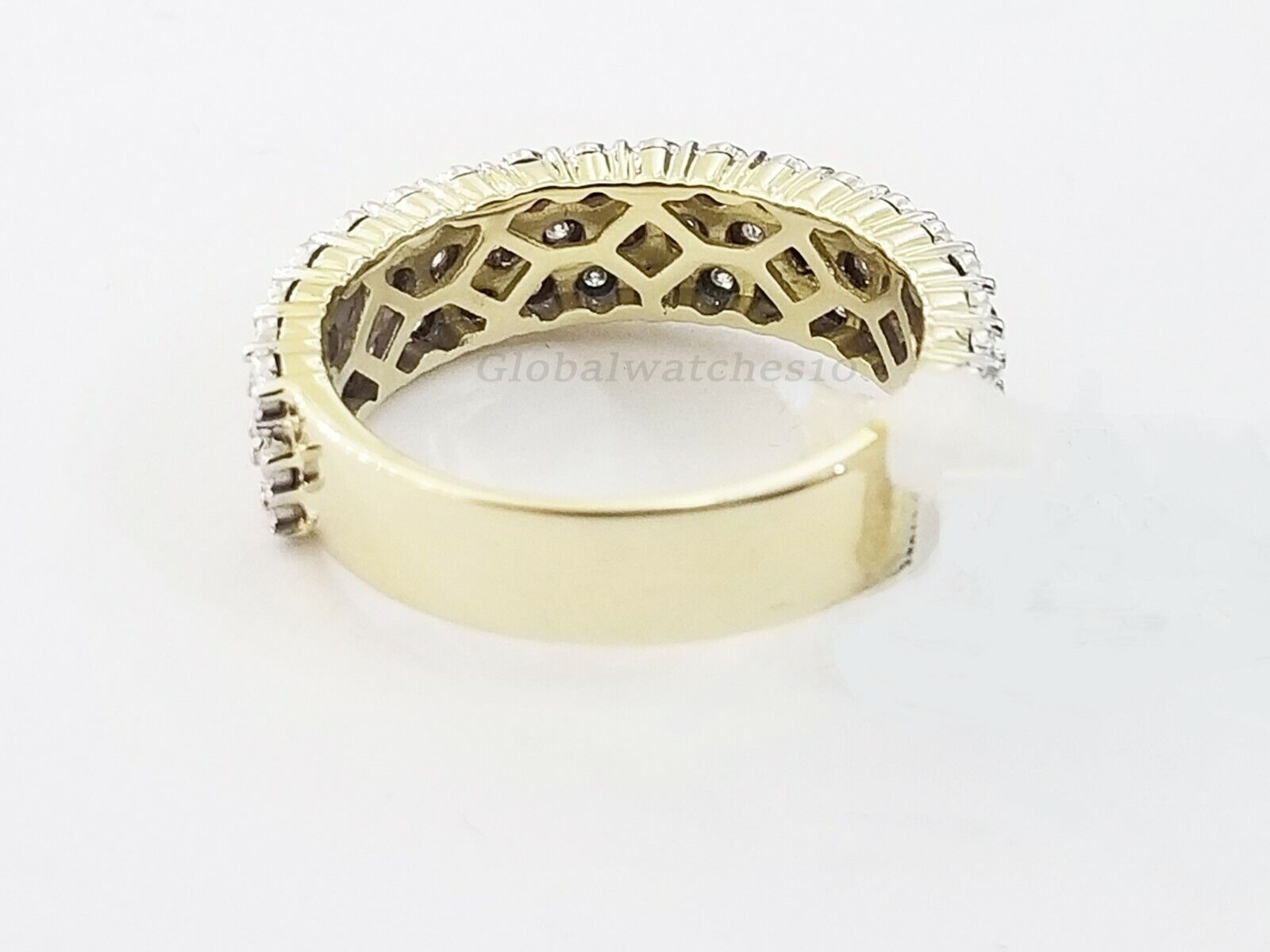 Mens Band 10k Yellow Gold Genuine Diamonds 0.75 CT Ring SIZE 10 Three Row D.REAL - Reva Jeweler