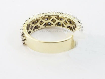 Mens Band 10k Yellow Gold Genuine Diamonds 0.75 CT Ring SIZE 10 Three Row D.REAL - Reva Jeweler