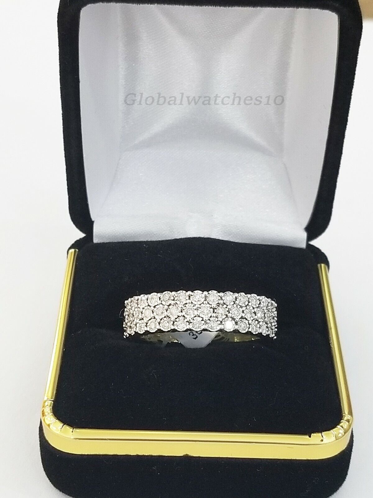 Mens Band 10k Yellow Gold Genuine Diamonds 0.75 CT Ring SIZE 10 Three Row D.REAL - Reva Jeweler