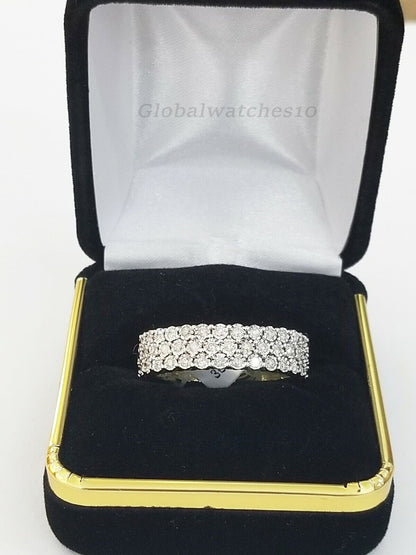 Mens Band 10k Yellow Gold Genuine Diamonds 0.75 CT Ring SIZE 10 Three Row D.REAL - Reva Jeweler