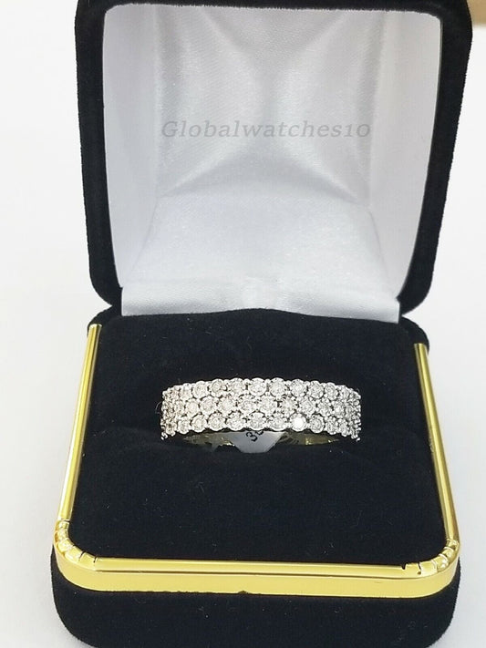 Mens Band 10k Yellow Gold Genuine Diamonds 0.75 CT Ring SIZE 10 Three Row D.REAL - Reva Jeweler