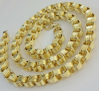 Mens Byzantine Chain 10k Gold Necklace 11mm 22" 24" 26" 28" 30" 10kt Yellow Gold - Reva Jeweler