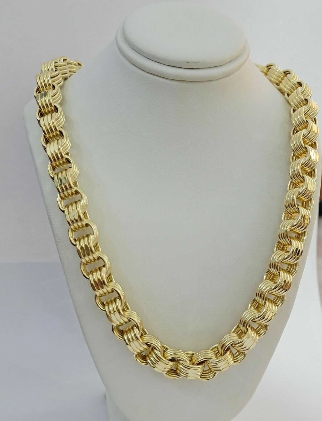 Mens Byzantine Chain 10k Gold Necklace 11mm 22" 24" 26" 28" 30" 10kt Yellow Gold - Reva Jeweler