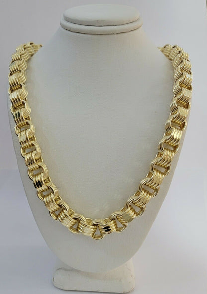 Mens Byzantine Chain 10k Gold Necklace 11mm 22" 24" 26" 28" 30" 10kt Yellow Gold - Reva Jeweler