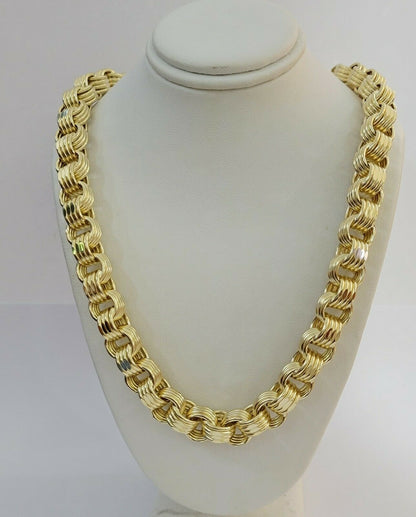 Mens Byzantine Chain 10k Gold Necklace 11mm 22" 24" 26" 28" 30" 10kt Yellow Gold - Reva Jeweler