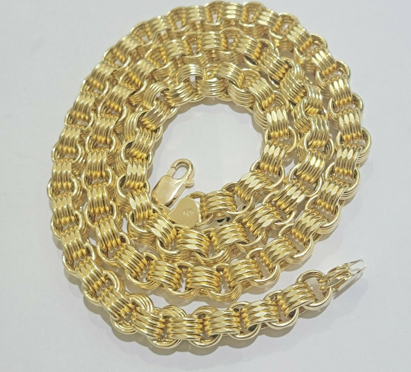 Mens Byzantine Chain 10k Gold Necklace 9mm 22" 24" 26" 28" 30" 10kt Yellow Gold - Reva Jeweler