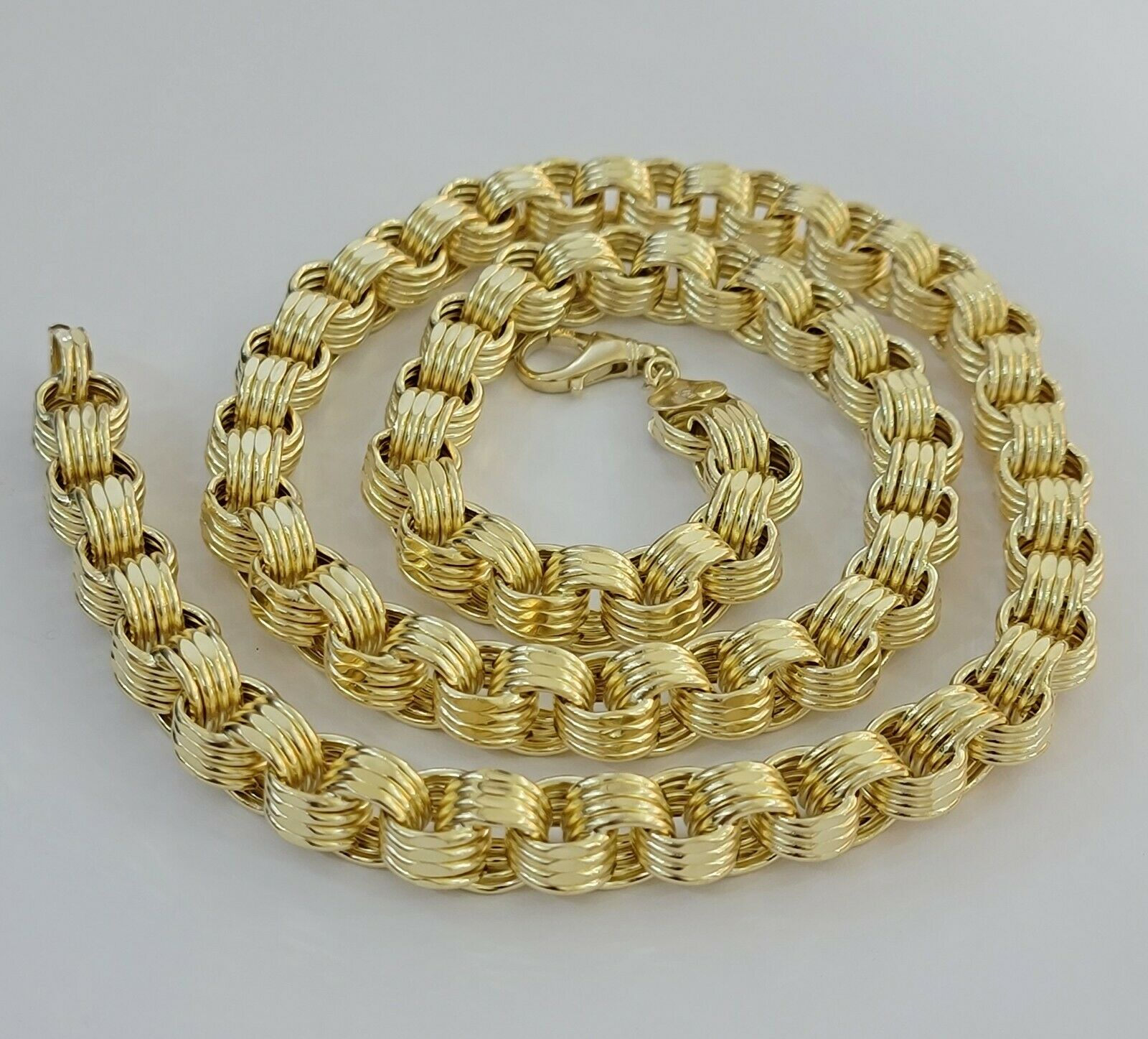 Mens Byzantine Chain 10k Gold Necklace 9mm 22" 24" 26" 28" 30" 10kt Yellow Gold - Reva Jeweler