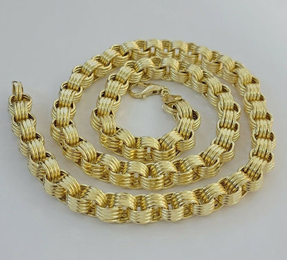 Mens Byzantine Chain 10k Gold Necklace 9mm 22" 24" 26" 28" 30" 10kt Yellow Gold - Reva Jeweler