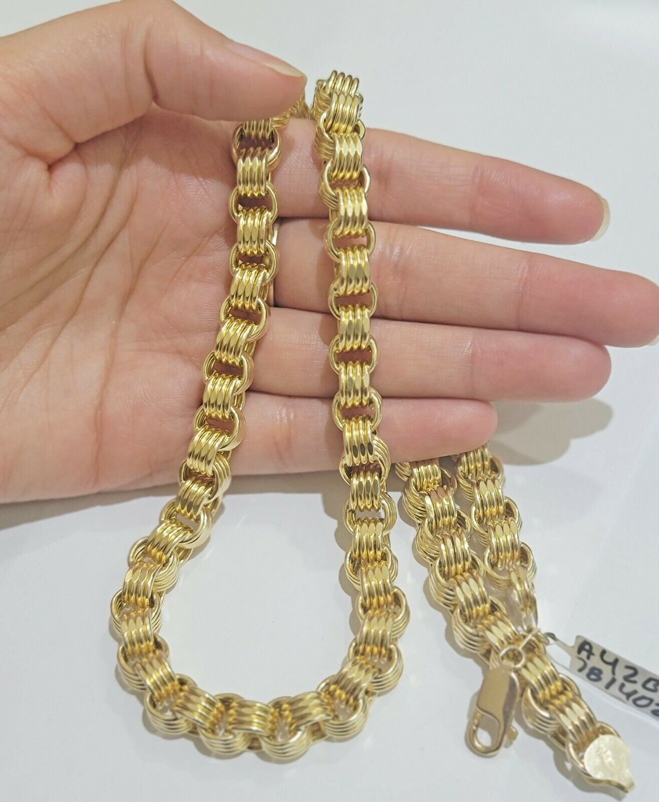 Mens Byzantine Chain 10k Gold Necklace 9mm 22" 24" 26" 28" 30" 10kt Yellow Gold - Reva Jeweler