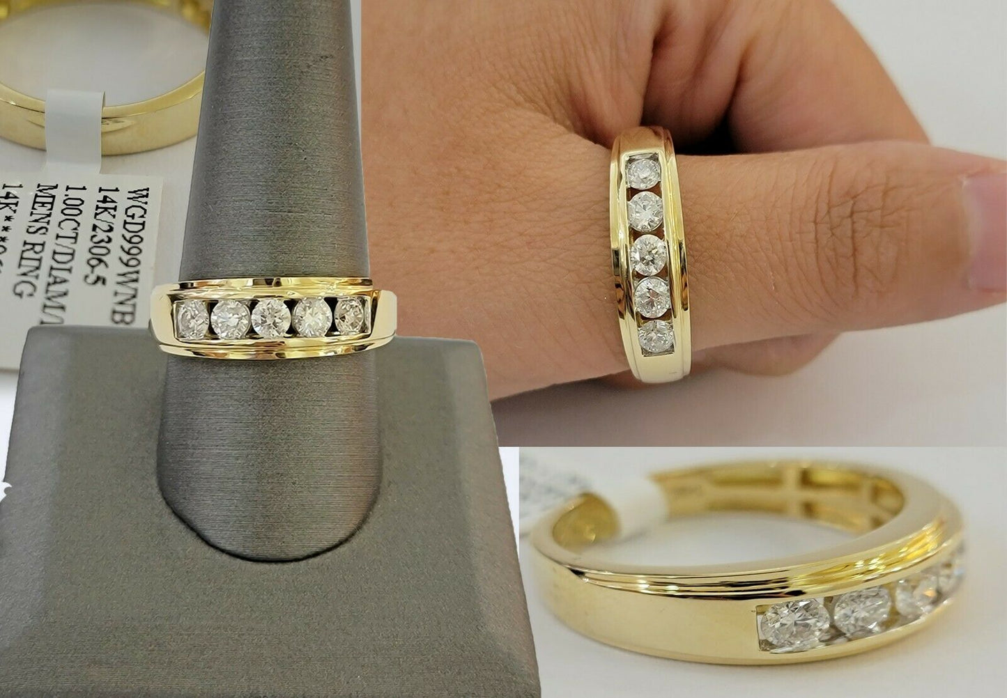 Men's Diamond Wedding Band 1 CT Round 14K Yellow Gold Brilliant Solitaire Diam - Reva Jeweler