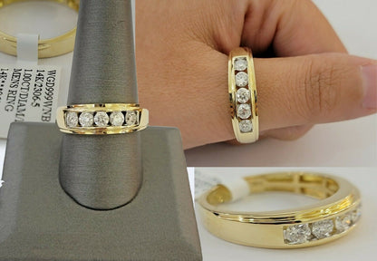 Men's Diamond Wedding Band 1 CT Round 14K Yellow Gold Brilliant Solitaire Diam - Reva Jeweler