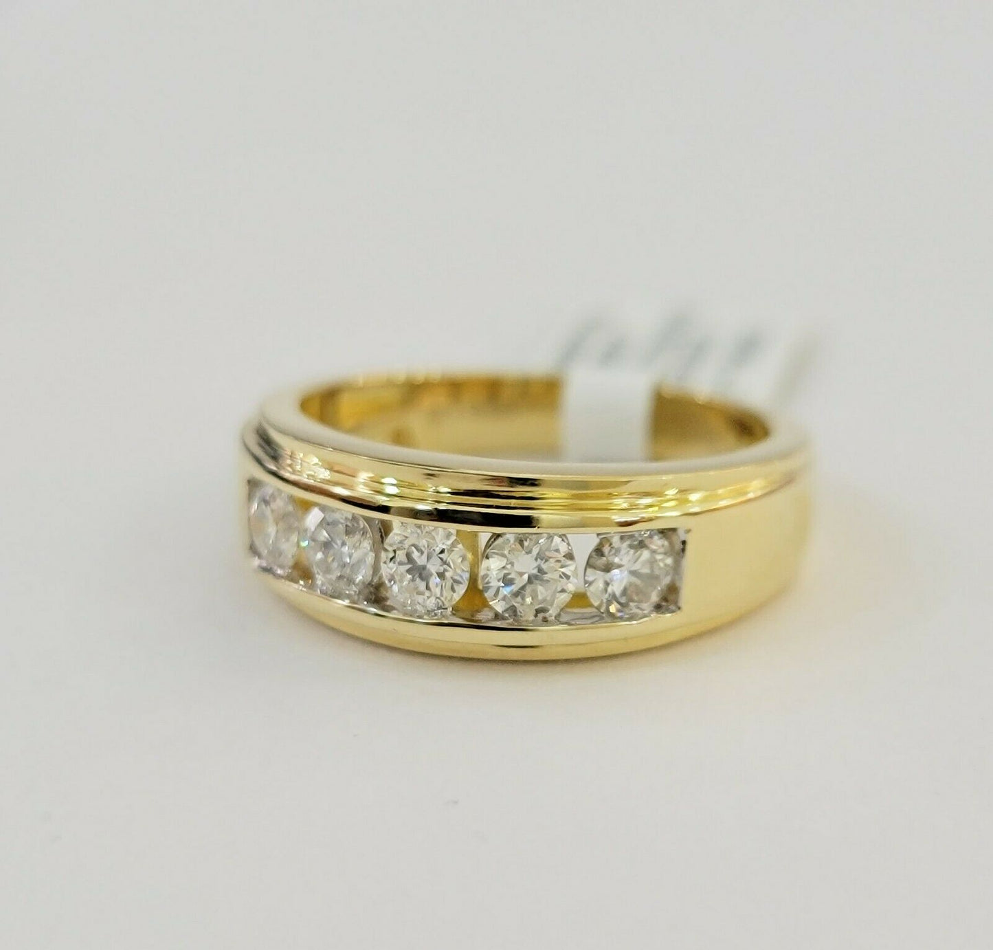 Men's Diamond Wedding Band 1 CT Round 14K Yellow Gold Brilliant Solitaire Diam - Reva Jeweler