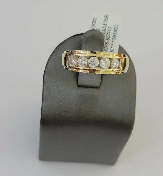 Men's Diamond Wedding Band 1 CT Round 14K Yellow Gold Brilliant Solitaire Diam - Reva Jeweler