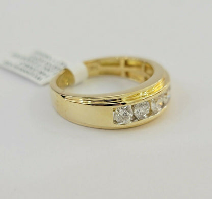 Men's Diamond Wedding Band 1 CT Round 14K Yellow Gold Brilliant Solitaire Diam - Reva Jeweler