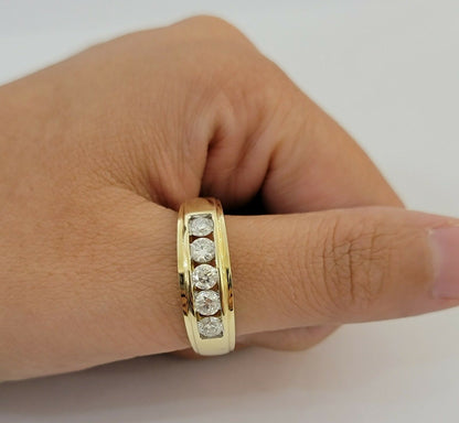 Men's Diamond Wedding Band 1 CT Round 14K Yellow Gold Brilliant Solitaire Diam - Reva Jeweler