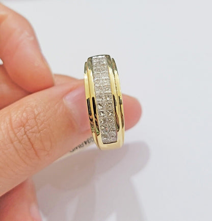 Mens Engagement Wedding Band REAL 14k Yellow Gold Natural Diamond Band Ring SALE - Reva Jeweler