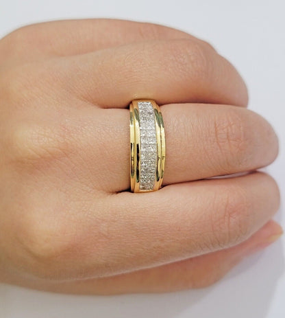 Mens Engagement Wedding Band REAL 14k Yellow Gold Natural Diamond Band Ring SALE - Reva Jeweler