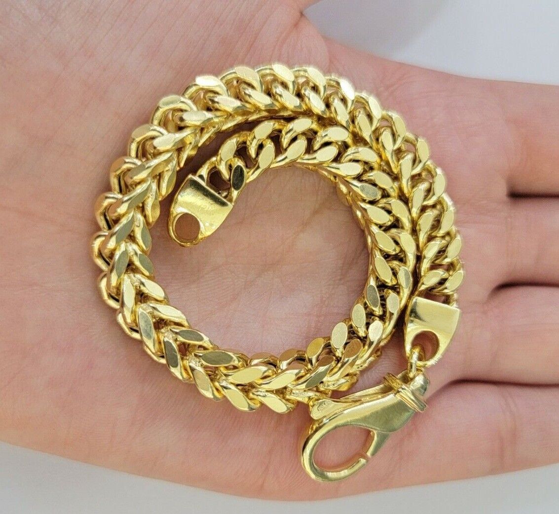 Men's Franco Bracelet 9 Inch 7mm REAL 10kt Yellow Gold Thick & Strong Bracelet - Reva Jeweler
