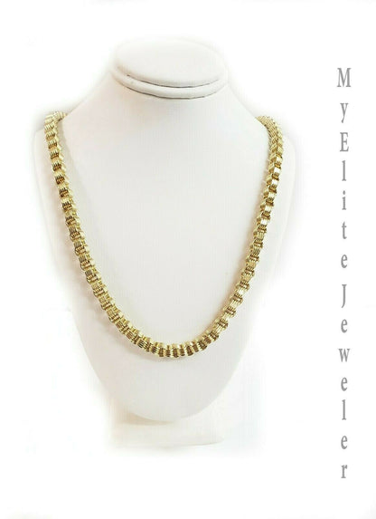 Men's Ladies 10K Byzantine Chain Necklace 28 Inch 5mm Lobster Lock Yellow Gold - Reva Jeweler