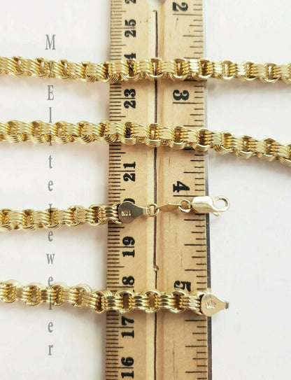 Men's Ladies 10K Byzantine Chain Necklace 28 Inch 5mm Lobster Lock Yellow Gold - Reva Jeweler