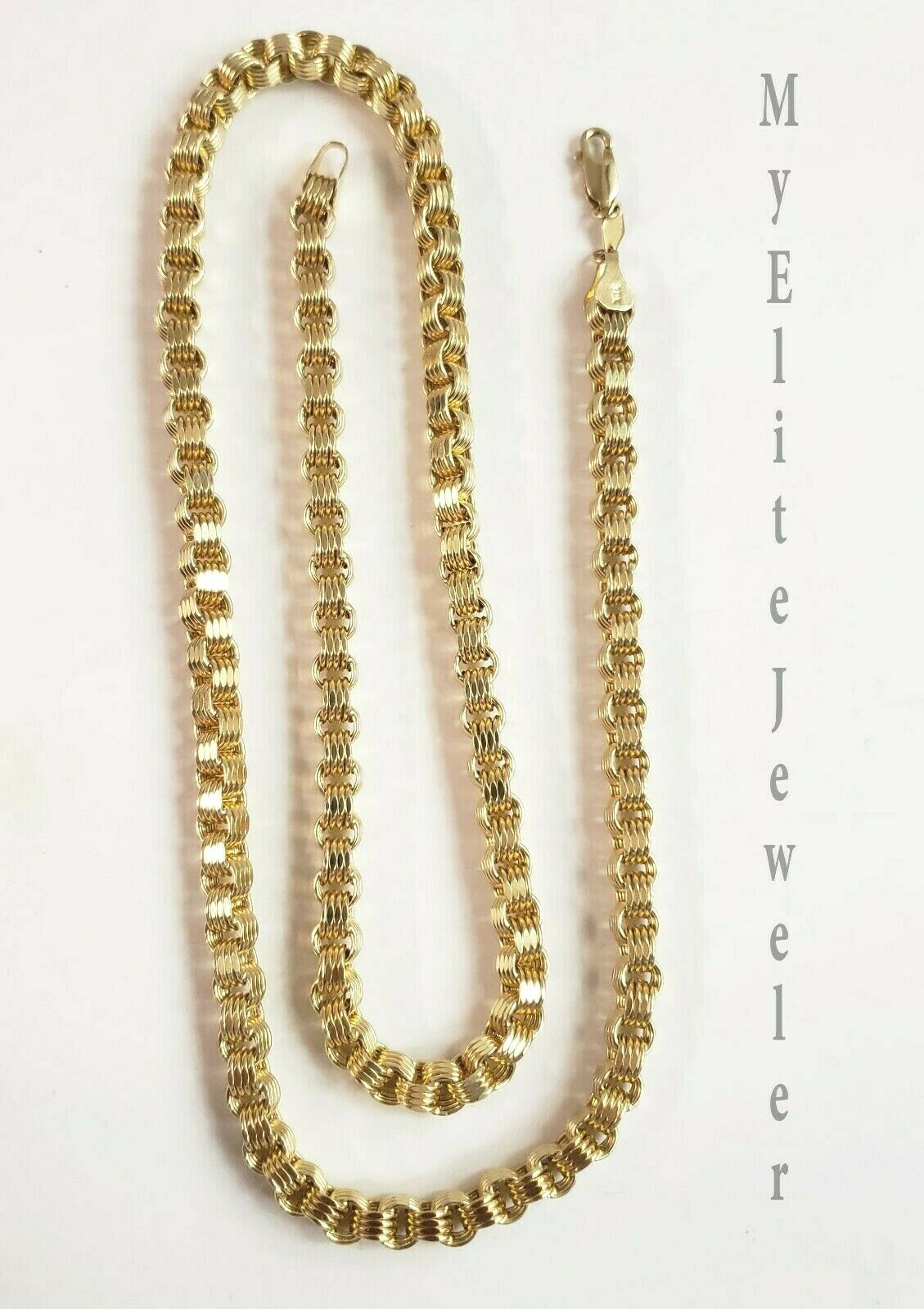 Men's Ladies 10K Byzantine Chain Necklace 28 Inch 5mm Lobster Lock Yellow Gold - Reva Jeweler