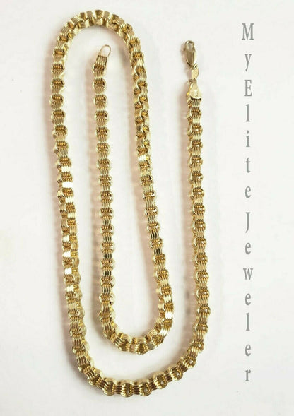 Men's Ladies 10K Byzantine Chain Necklace 28 Inch 5mm Lobster Lock Yellow Gold - Reva Jeweler
