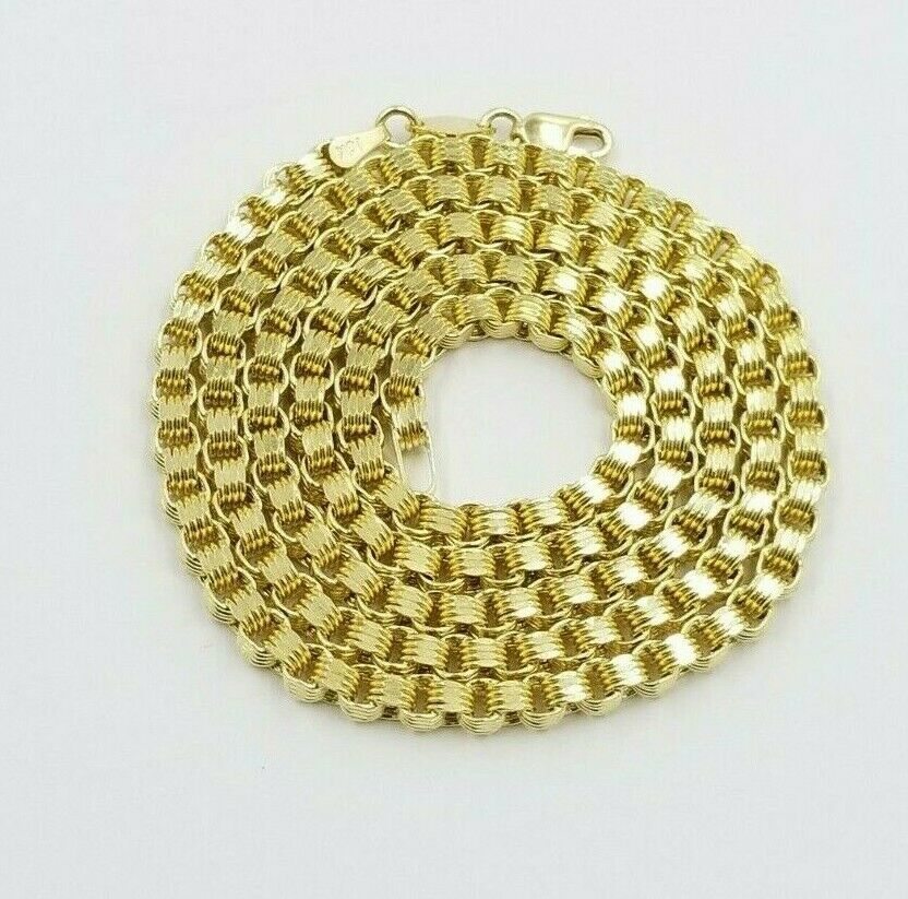 Men's Ladies 10K Byzantine Chain Necklace 28 Inch 5mm Lobster Lock Yellow Gold - Reva Jeweler