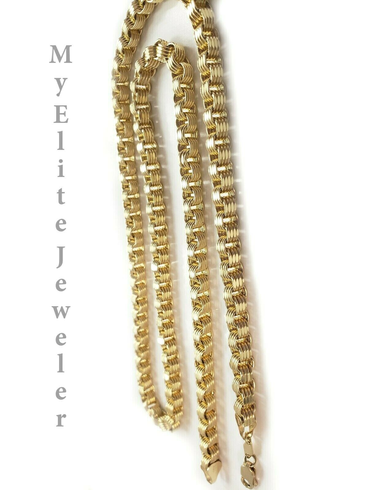 Men's Ladies 10K Byzantine Chain Necklace 28 Inch 5mm Lobster Lock Yellow Gold - Reva Jeweler