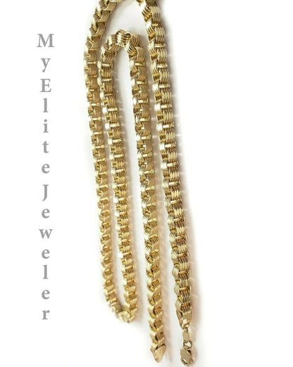 Men's Ladies 10K Byzantine Chain Necklace 28 Inch 5mm Lobster Lock Yellow Gold - Reva Jeweler
