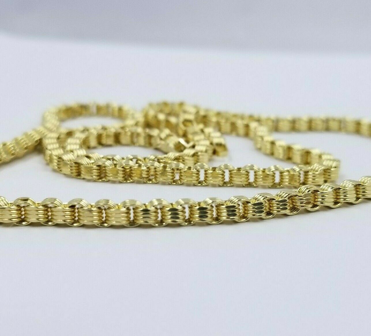 Men's Ladies 10K Byzantine Chain Necklace 28 Inch 5mm Lobster Lock Yellow Gold - Reva Jeweler