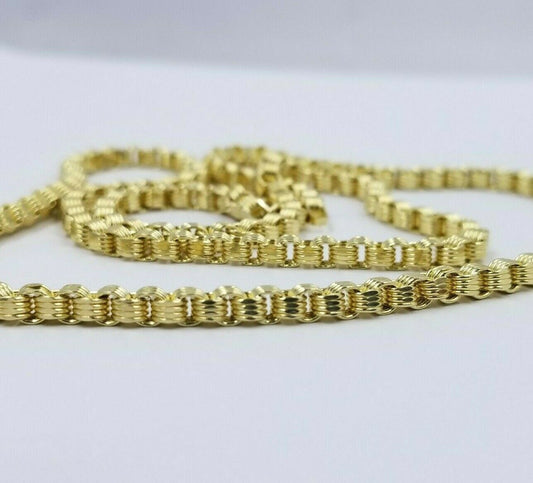 Men's Ladies 10K Byzantine Chain Necklace 28 Inch 5mm Lobster Lock Yellow Gold - Reva Jeweler